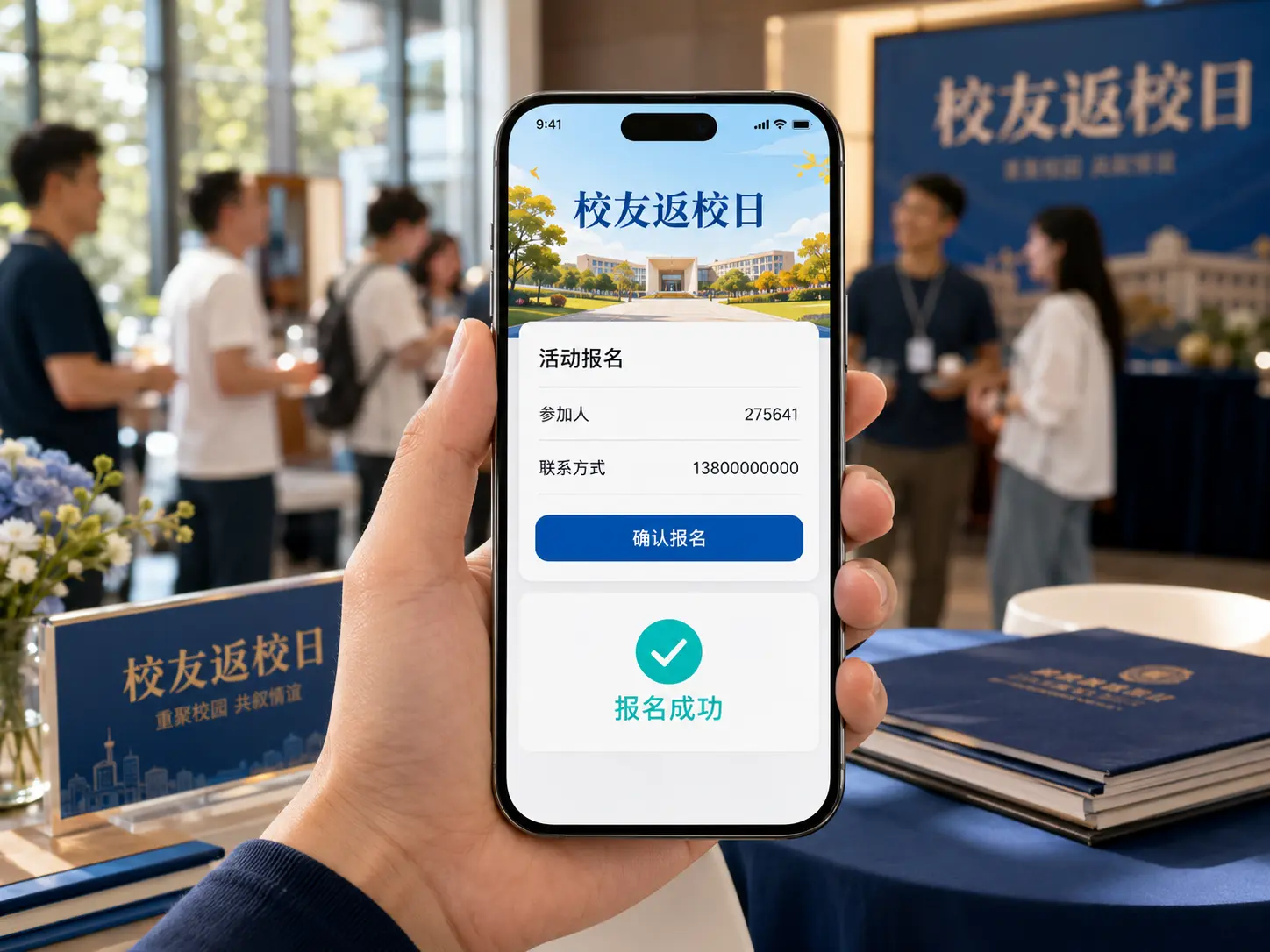 校友活动报名签到与返校日程手机端高保真界面