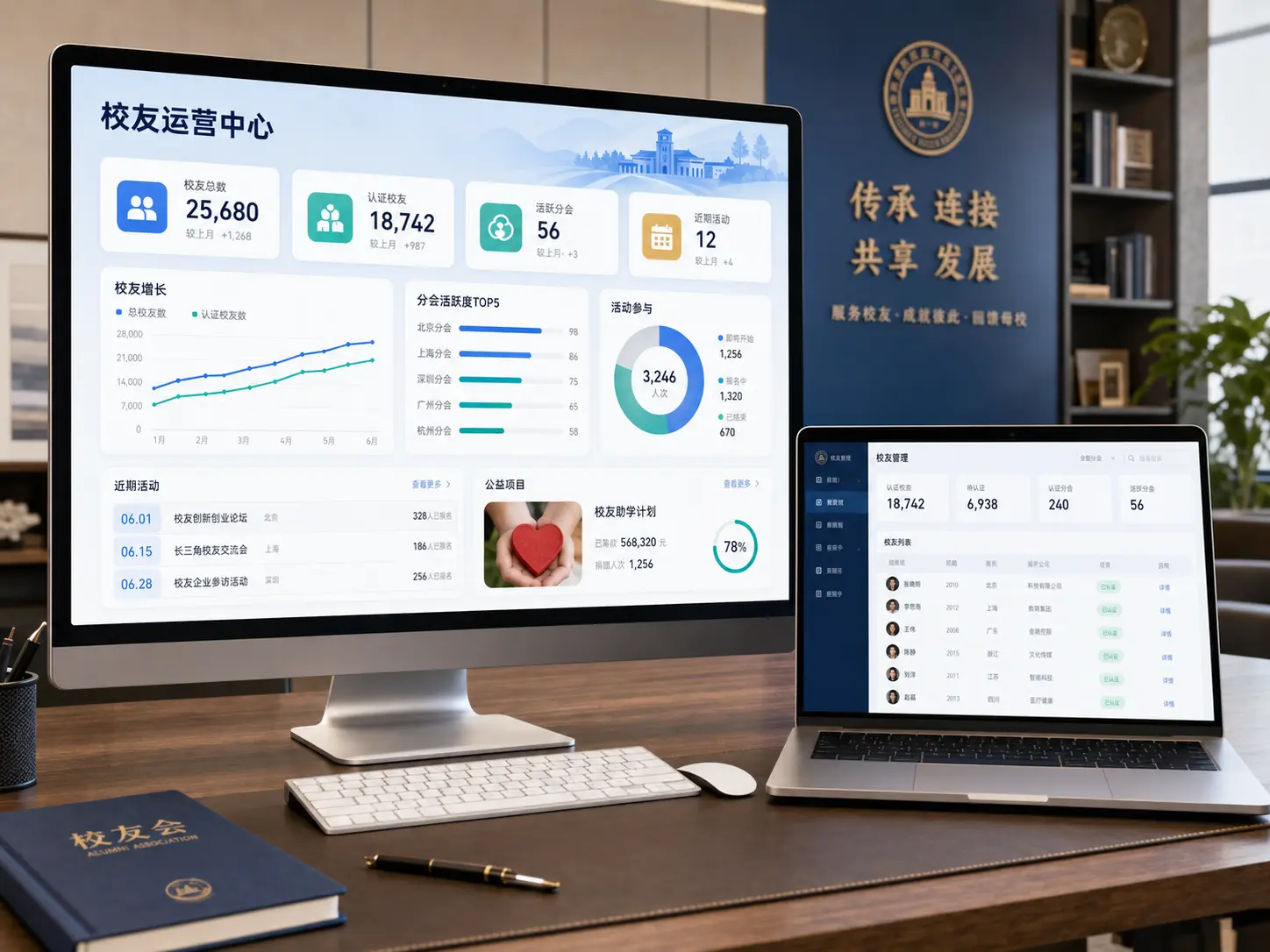 校友认证、分会、活动和服务事项运营管理后台高保真界面