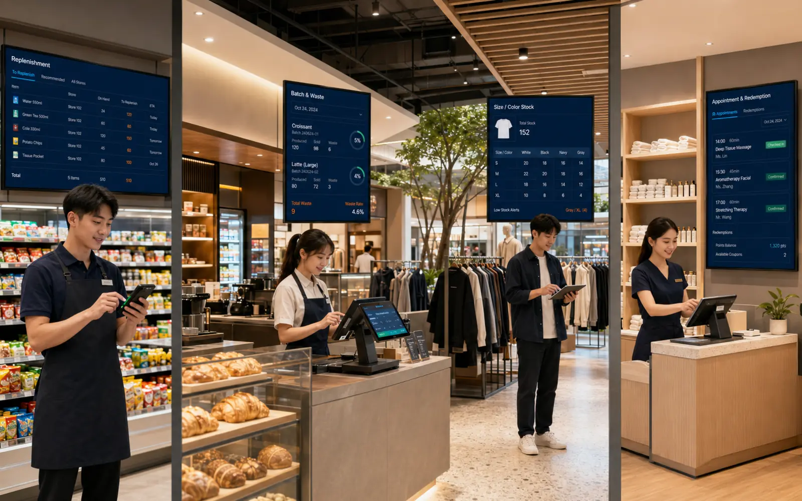 Convenience, bakery, beauty and specialist service chains using one store operations platform