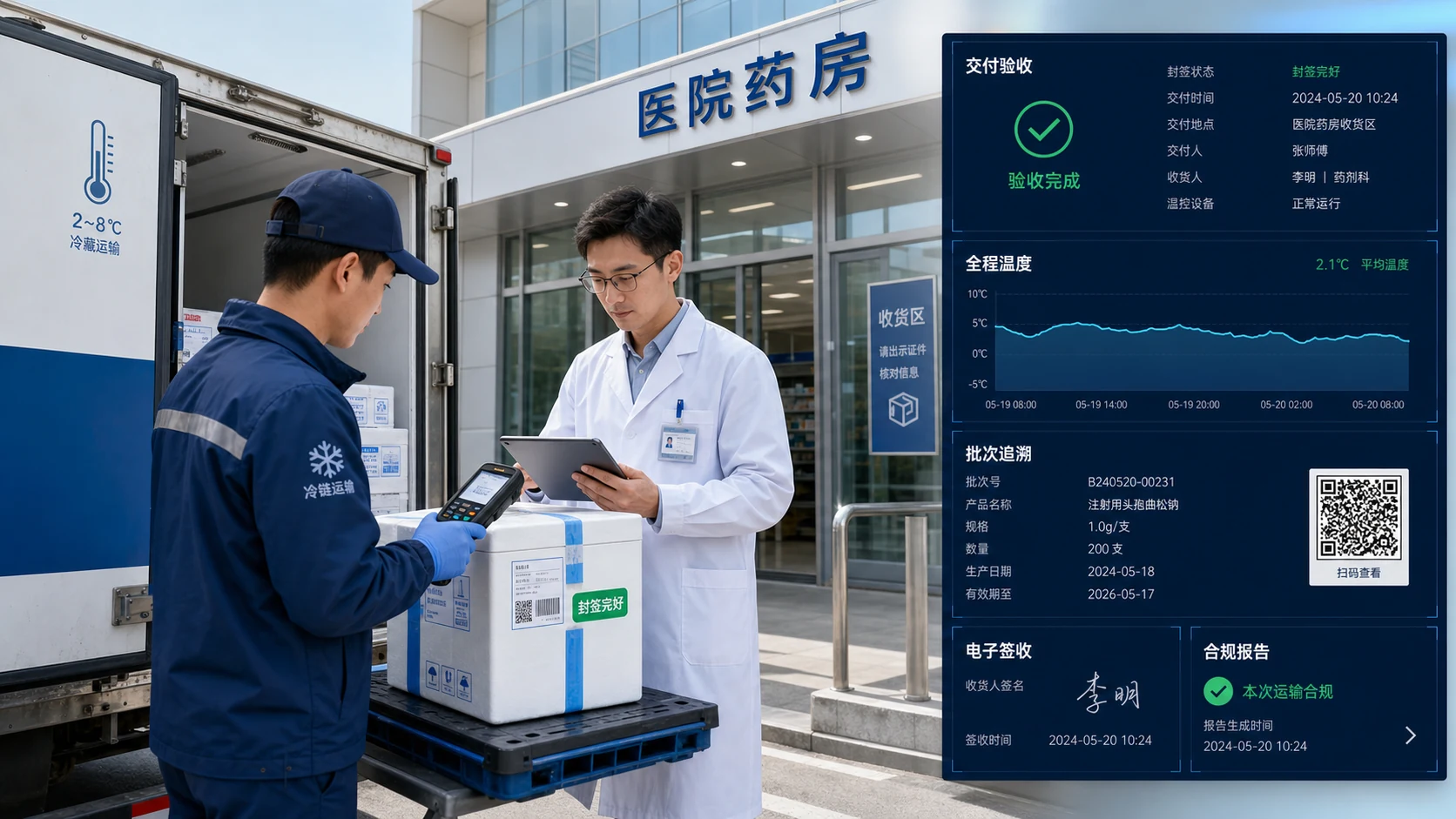 医院药房冷链交付验收与电子签收界面