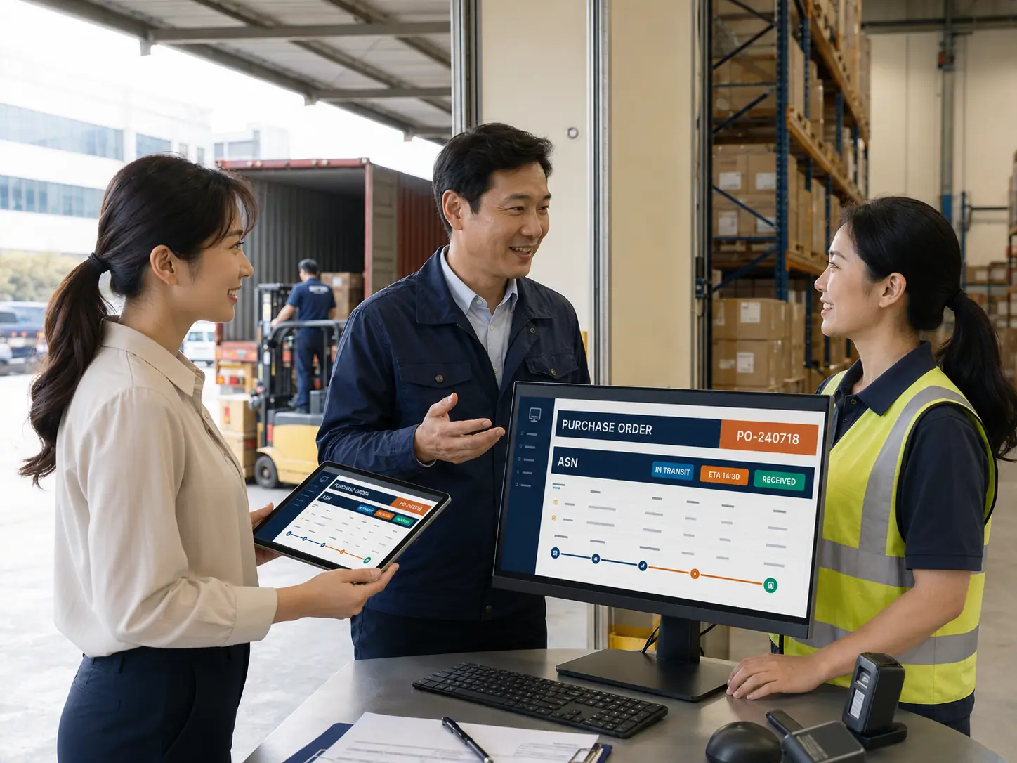 Supplier purchase order response, shipment notice and warehouse receipt collaboration