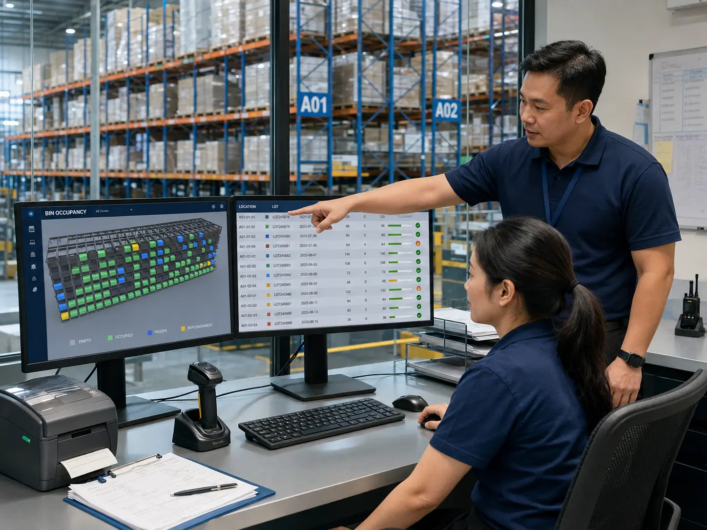 Inventory manager using location heatmaps and lot ledgers to control available stock